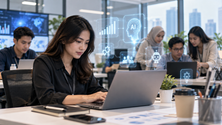 Ruang Kerja Modern dengan Teknologi AI